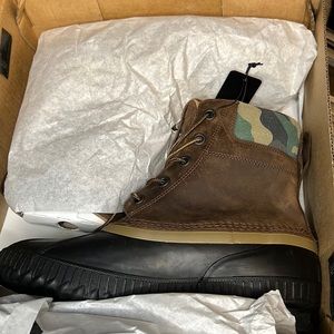 Sorel for J CREW Mens Cheyanne II Leather Duck Boots Brown Camo Size 11